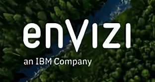 A logo of the ibm company with trees in background.